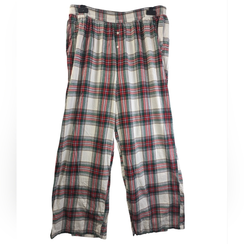 Aerie Plaid Wide Leg Lounge Pants With Side Pockets- Red, Black, White Size L